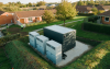 Quartier mit Container für Wärmepumpen